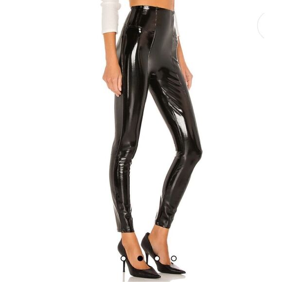 Spanx Vegan Faux Black Patent Leather High Waisted Pull-On Legging Pants XL - Picture 2 of 8